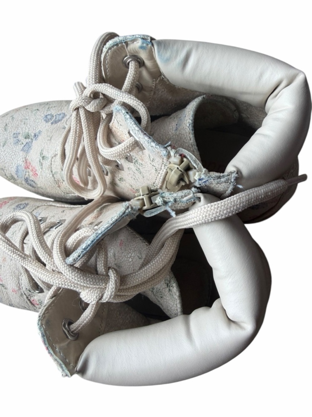 Women’s Cottagecore Beige Floral Lace-Up Ankle Boots Sz 7m - Picture 8 of 9